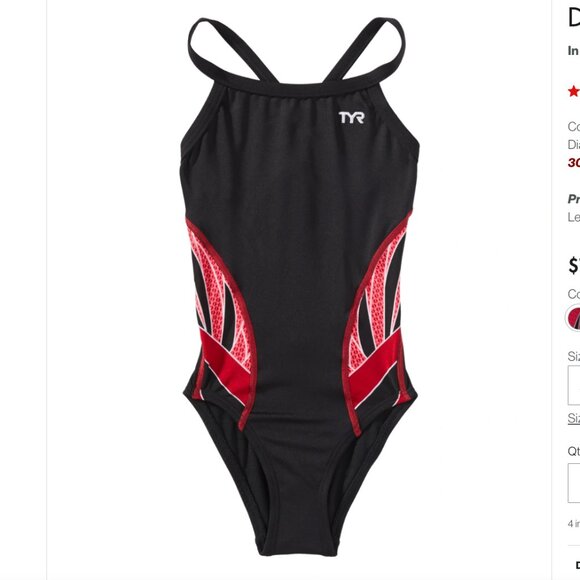 TYR Durafast Elite Red Swirl Black Diamondfit Swimsuit Phoenix Splice Size 28 - Picture 5 of 6